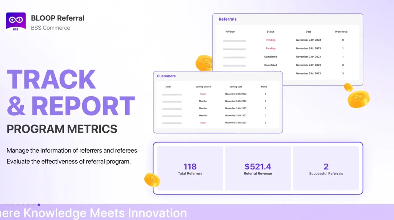 BLOOP app feature providing in-depth analytics and reports to help Shopify merchants make informed, data-driven decisions for their referral and reward programs